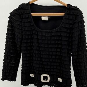 VTG Frank Lyman Design Ruffle Trim Top, Belted Waist, Silver Accents, Career sz6